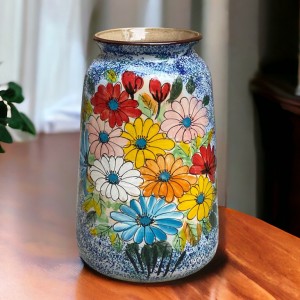 Lọ hoa Bát Tràng trang trí decor dáng giỏ cua cao vẽ tay liên hoa 24cm