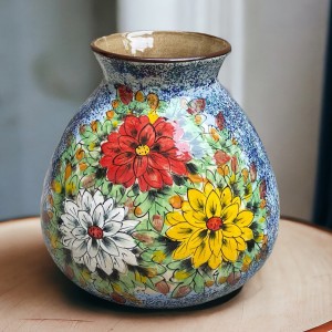 Lọ hoa Bát Tràng trang trí decor dáng giỏ cua vẽ tay bách hoa 20cm