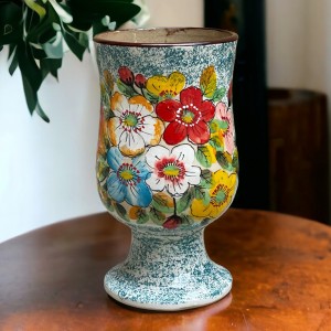 Lọ hoa Bát Tràng trang trí decor dáng ly vẽ tay bách hoa 22cm