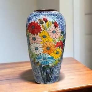 Lọ hoa Bát Tràng trang trí decor dáng vò cao bách hoa 29cm