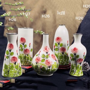 Lọ hoa Bát Tràng vẽ hoa hồng combo 3