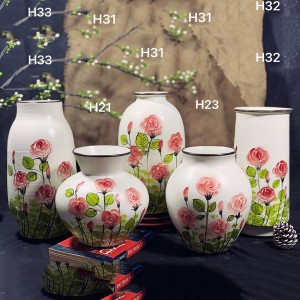 Lọ hoa Bát Tràng vẽ hoa hồng combo 6