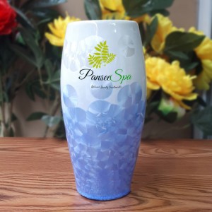 Lọ hoa men kết tinh in logo boom xanh S4