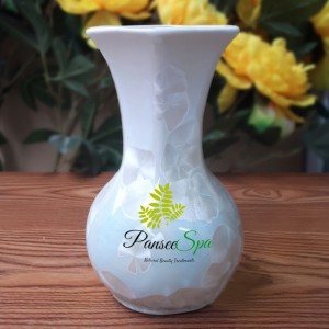 Lọ hoa men kết tinh in logo dáng tỏi lục lăng S2