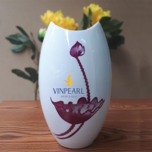 Lọ hoa sứ men trắng in logo dáng miệng cá sen S3