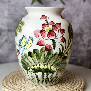 Lọ hoa trang trí dáng vò chim sen men trắng