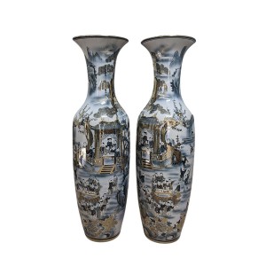 Lọ lộc bình Bát Tràng men chàm Bách Nhi Bách Phúc vẽ vàng nano 1m4