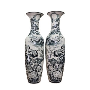 Lọ lộc bình Bát Tràng men chàm cổ Bách Hạc Quần Tùng 1m6