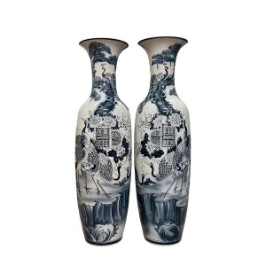 Lọ lộc bình Bát Tràng men chàm Ngũ Phúc vẽ kỹ 1m4