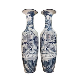 Lọ lộc bình Bát Tràng men chàm Ngũ Phúc vẽ kỹ 1m6