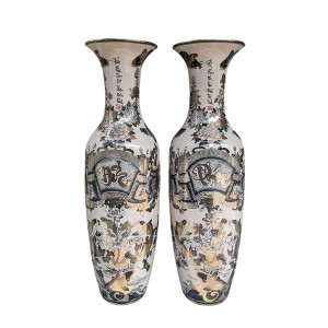 Lọ lộc bình Bát Tràng men chàm Phúc Đức vẽ vàng nano 1m4