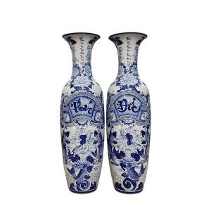 Lọ lộc bình Bát Tràng men lam Đức Phúc 1m4