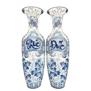 Lọ lộc bình Bát Tràng men lam hàng khử Phúc Đức 1m6