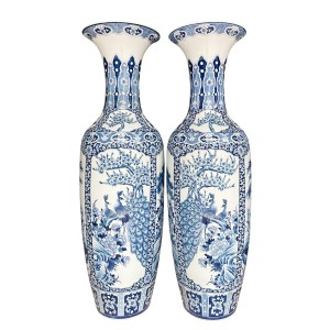 Lọ lộc bình Bát Tràng men lam hàng khử Tứ Quý vẽ kỹ 1m6