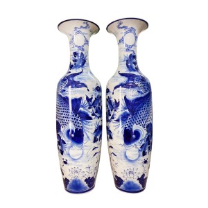 Lọ lộc bình Bát Tràng men lam Lý Ngư Vọng Nguyệt vẽ kỹ 1m6