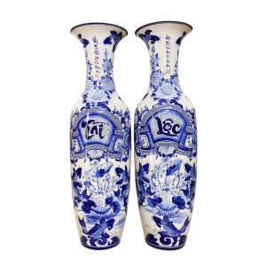 Lọ lộc bình Bát Tràng men lam Tài Lộc 1m4