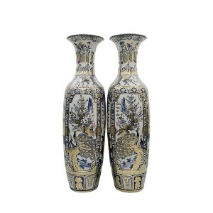 Lọ lộc bình Bát Tràng men lam Tứ quý 1m4 vẽ vàng nano