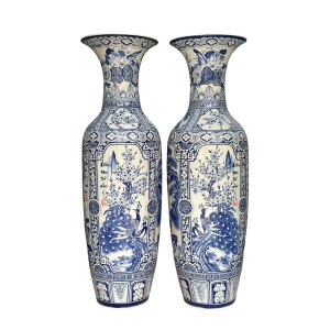 Lọ lộc bình Bát Tràng men lam Tứ quý vẽ kỹ 1m25