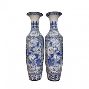 Lọ lộc bình Bát Tràng men lam Tứ quý vẽ kỹ 1m8