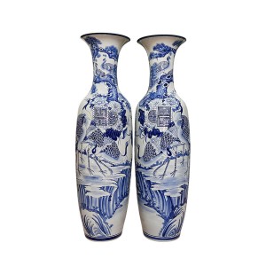 Lọ lộc bình Bát Tràng men lam Tùng Hạc Ngũ Phúc 1m4