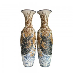 Lọ lộc bình Bát Tràng men rạn đắp nổi Công Danh Phúc Quý 1m4