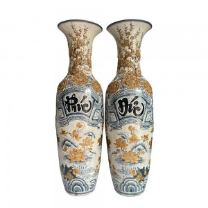 Lọ lộc bình Bát Tràng men rạn đắp nổi Phúc Đức 1m4