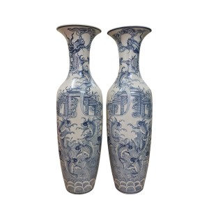 Lọ lộc bình Bát Tràng men rạn vẽ kỹ Cá Chép Hóa Rồng 1m6