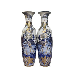 Lọ lộc bình Ngũ Phúc men lam vẽ vàng công nghệ nano 1m4