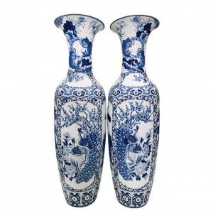 Lọ lục bình Bát Tràng men lam hàng khử Tứ Quý 1m3