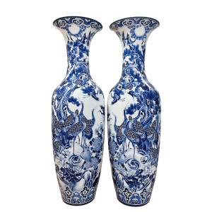 Lọ lục bình Bát Tràng men lam hàng khử Tùng Hạc Diên Niên 1m4