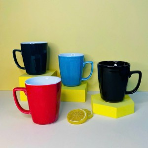 Ly sứ men màu dáng đáy bầu quai vuông