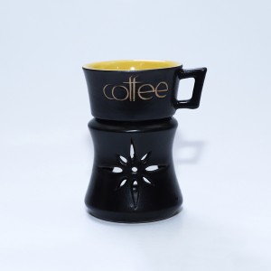 Ly tách hâm nóng cafe gốm sứ men đen lòng vàng