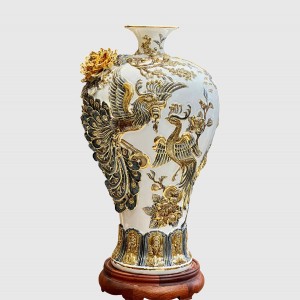 Mai bình men trắng đắp nổi Công Danh Phúc Quý kênh bong vẽ vàng cao cấp 55
