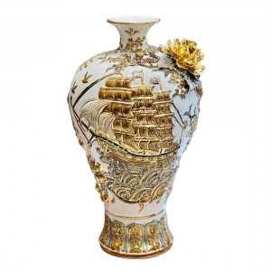 Mai bình men trắng đắp nổi Thuận Buồm Xuôi Gió kênh bong vẽ vàng cao cấp 55