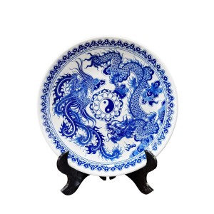 Mâm bồng men lam Long Phụng Rồng Phượng 18cm