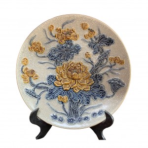 Mâm bồng men rạn nổi Hoa sen cao cấp Trường Xuân 32cm