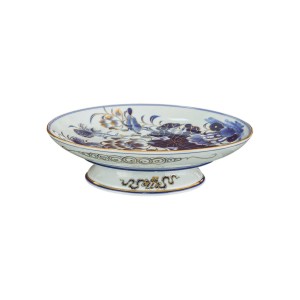 Mâm bồng vẽ vàng men xanh ngọc Lộc Phát hoa sen 30