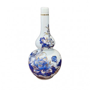 Nậm rượu men lam vẽ vàng Vạn Phúc Trường An S1