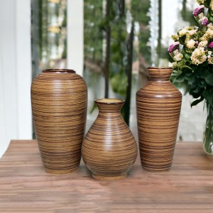Set 3 Lọ hoa mộc nâu Bát Tràng trang trí decor