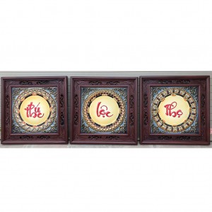 Tranh chữ sứ Phúc Lộc Thọ khung gỗ gụ 50x50 cm