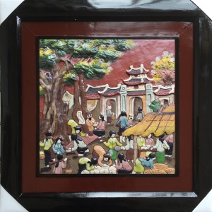Tranh gốm cảnh chợ quê 45x45cm