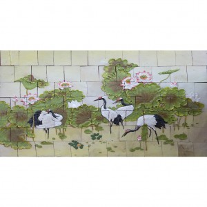 Tranh gốm ốp tường Sen hạc
