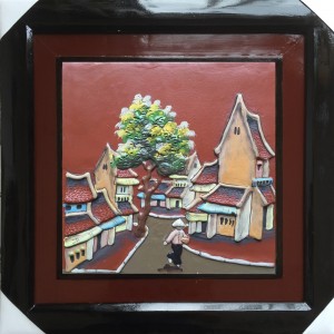 Tranh gốm vẽ phố cổ 01 45x45cm