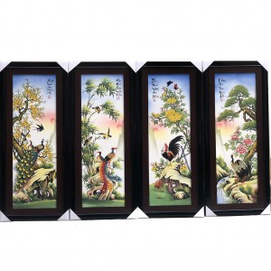 Tranh tứ quý Bát Tràng men màu trơn Tùng Cúc Trúc Mai vẽ kỹ 115x50cm