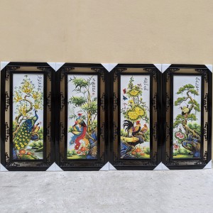 Tranh tứ quý đắp nổi khung gỗ thông 97x47cm