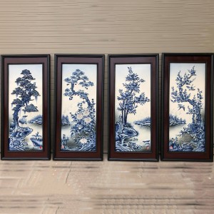 Tranh tứ quý men lam tràm nổi S2 dáng đứng 90x43cm