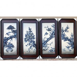 Tranh tứ quý men lam tràm nổi S2 dáng ngang 90x43cm