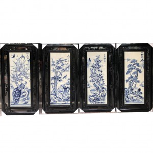 Tranh tứ quý men lam Tùng Cúc Trúc Mai 98x48cm