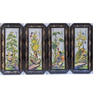 Tranh tứ quý men màu Bát Tràng Tùng Cúc Trúc Mai 116x52cm