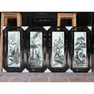 Tranh tứ quý Tùng Cúc Trúc Mai đắp nổi màu đen 87x43cm